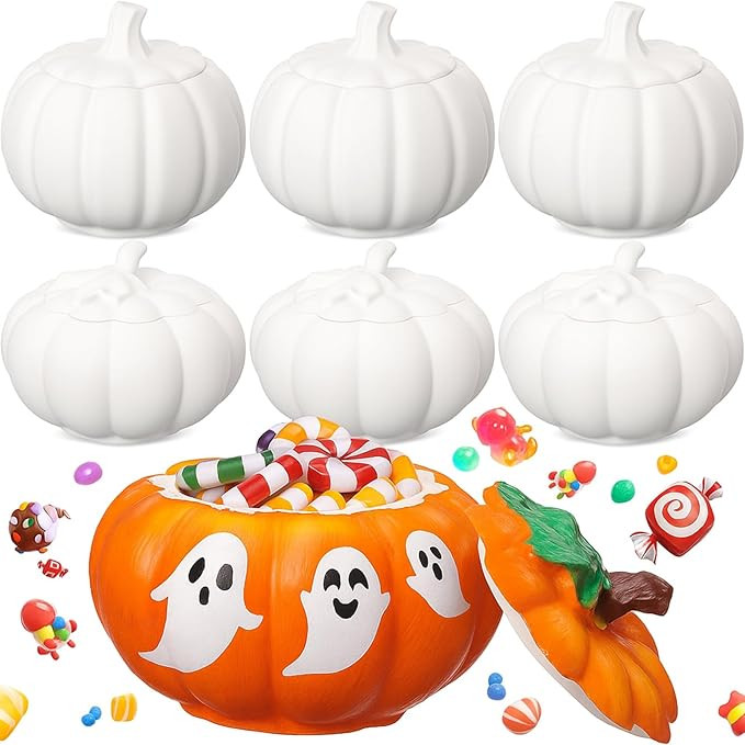 Zubebe 6 Pcs Ceramics to Paint Pumpkins Jar with Lid Bulk Paint Your Own Ceramic Pumpkin for Pain... | Amazon (US)