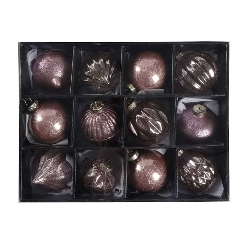 12-Count Light Pink Decorated Glass Ornaments | At Home