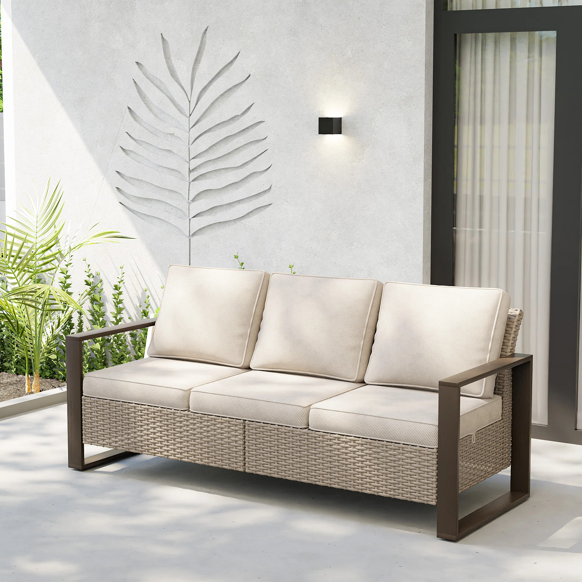 Creal 75.2'' Wide Reversible Wicker Patio Sofa with Cushions | Wayfair North America
