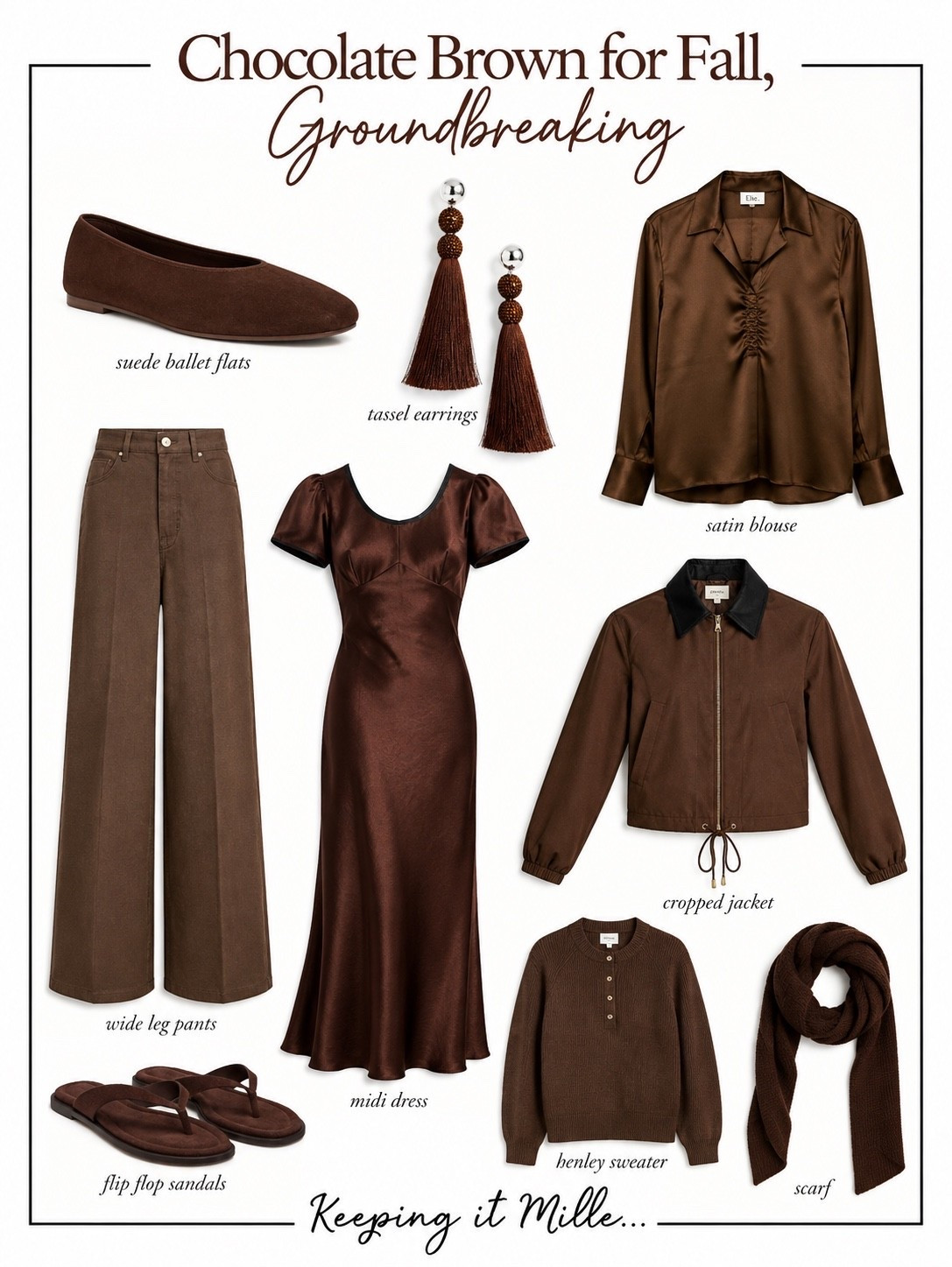 Chocolate Brown for Fall.

Satin dress, wide leg jeans, suede ballet flats, cashmere scarf, tassel earrings, Henley sweater

#LTKSeasonal #LTKSaleAlert #LTKstorytime
