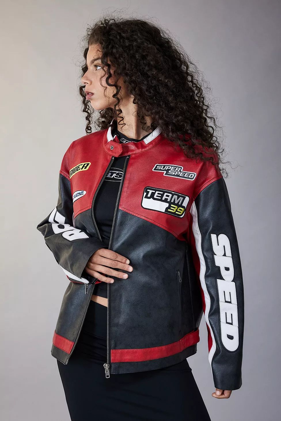 iets frans... Faux Leather Motocross Jacket | Urban Outfitters (EU)