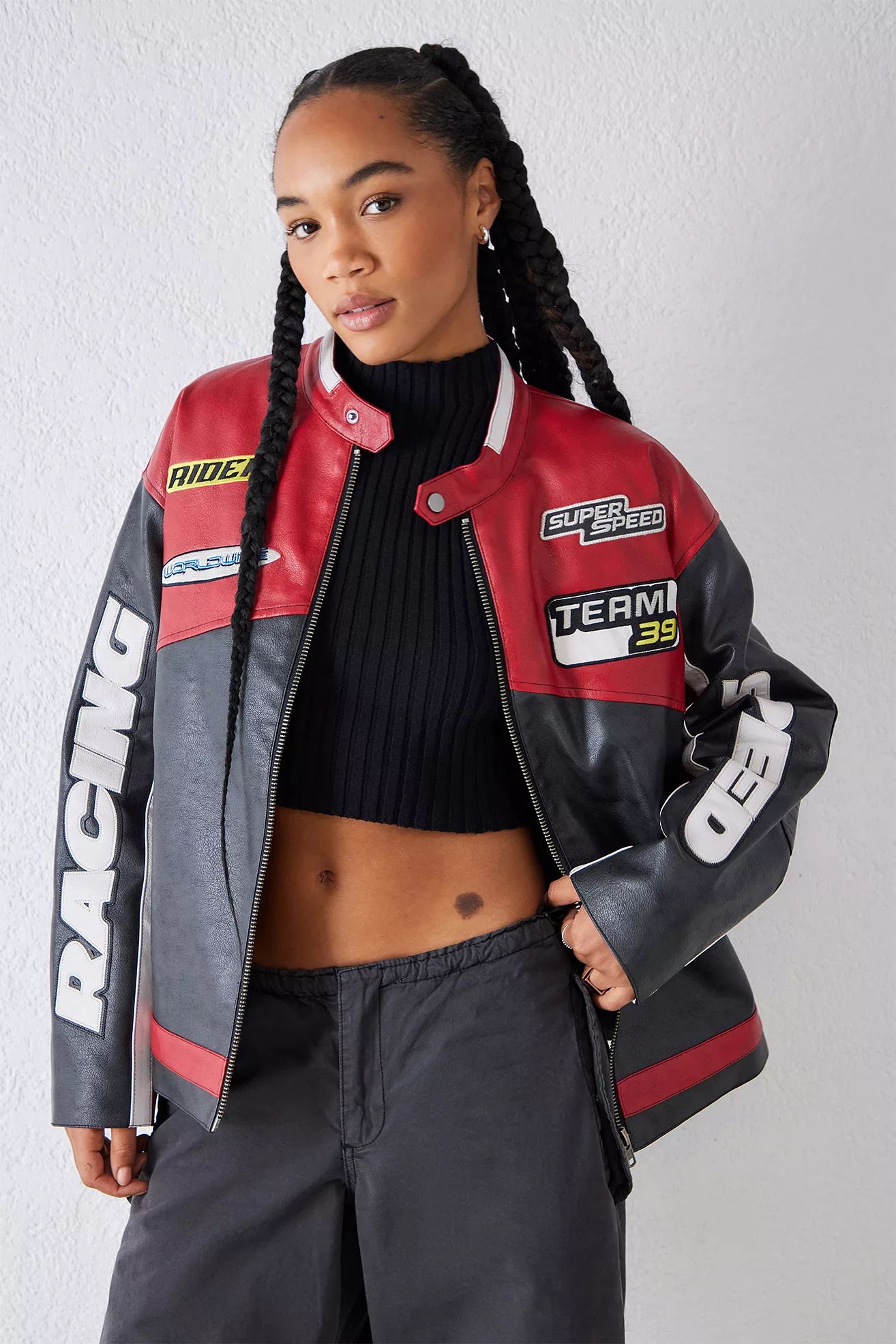 iets frans... Faux Leather Motocross Jacket | Urban Outfitters (EU)
