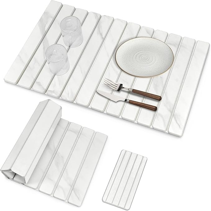 2 PCS Extra Large Stone Dish Drying Mats for Kitchen Counter, 28"(L)×16"(W) Marble-Pattern Dish ... | Amazon (US)