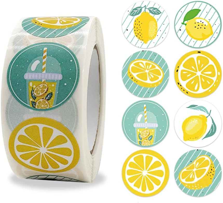 500pcs 1 Inch Lemon Stickers Roll for Envelope Seals 8 Different Design Sticker for Business Card... | Amazon (US)