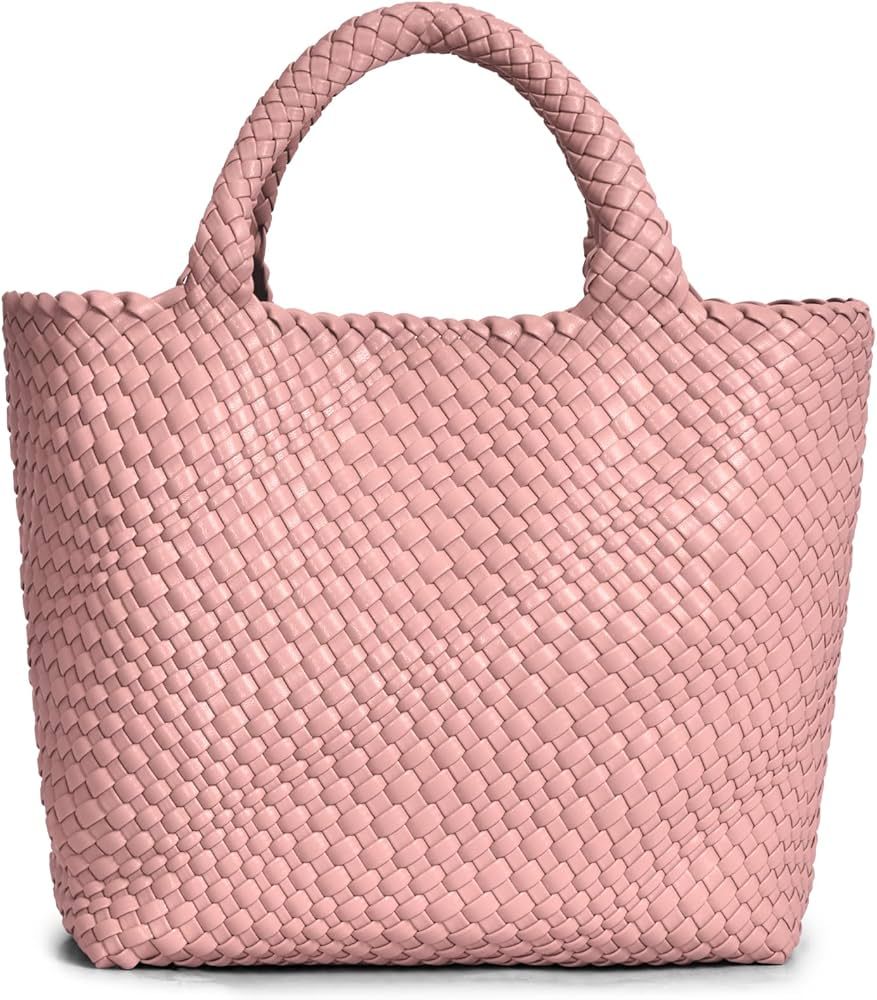 Woven Bag for Women, Vegan Leather Woven Shoulder Tote Bag Summer Beach Bag Travel Handbag & Purs... | Amazon (US)