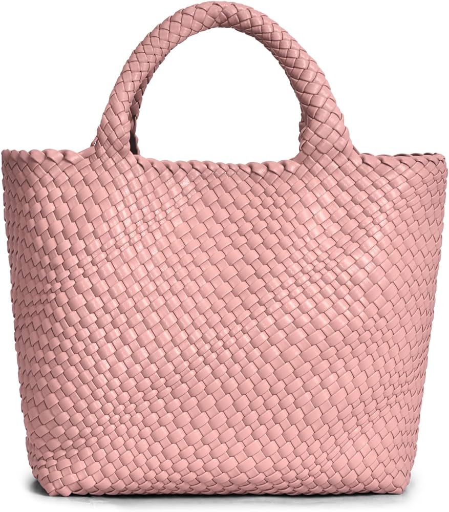 Woven Bag for Women, Vegan Leather Woven Shoulder Tote Bag Summer Beach Bag Travel Handbag & Purs... | Amazon (US)