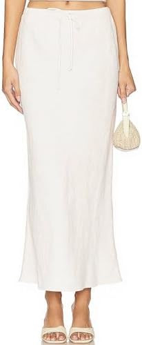 Linen Maxi Skirts with Lining Drawstring Flowy Flared Long Skirts for Women | Amazon (US)