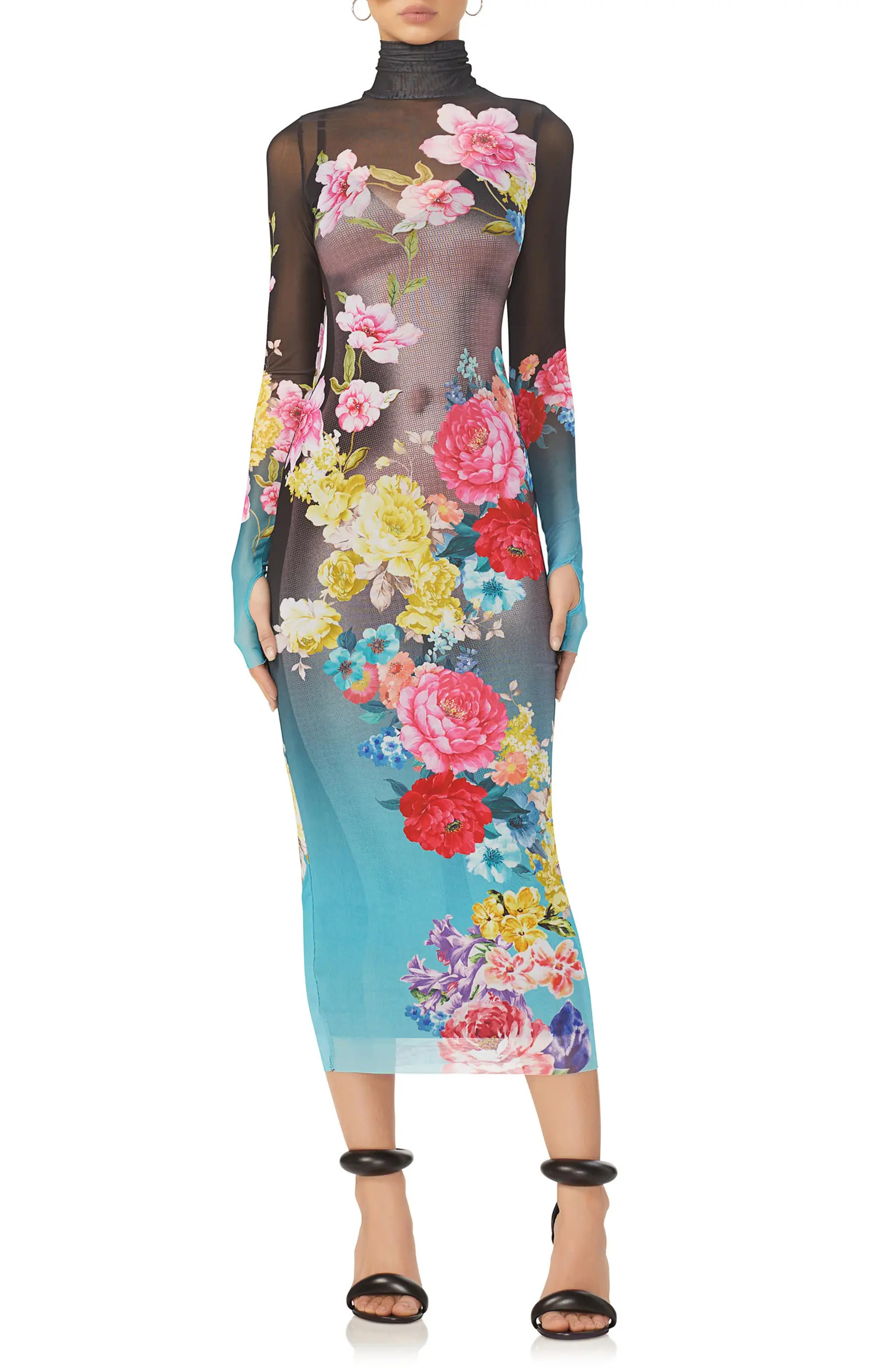 AFRM Shailene Turtleneck Long Sleeve Mesh Dress | Nordstrom | Nordstrom