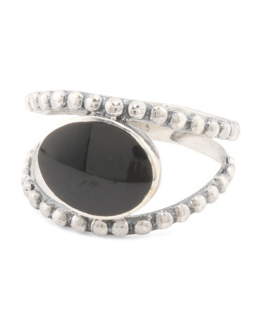 Made In Bali Sterling Silver Oval Black Shell Dots Ring | TJ Maxx