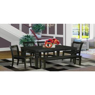 6-Piece Rectangle Black Finish Solid Wood Top dining Table with 1 Bench and 4 Chairs with Lattice Back | The Home Depot