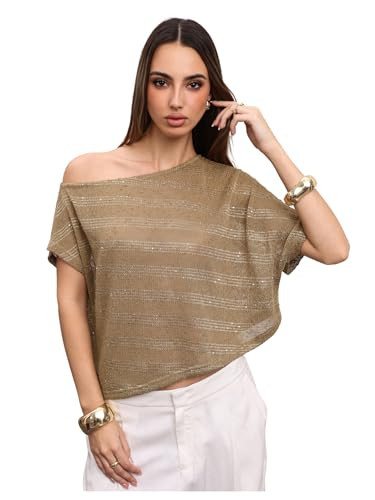 SweatyRocks Women's Asymmetrical Sparkle Poncho Tops Off The Shoulder Lightweight Sheer Shawl Swe... | Amazon (US)