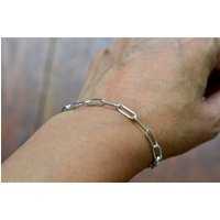 Paper Clip Chain Necklace, Silver 925 Bracelet 4 Mm, Sterling Silver Paper Link, Paperclip Necklace | Etsy (US)