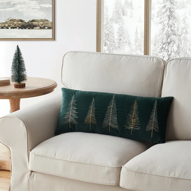 My Texas House Holiday Tree 12" x 28" Green Velvet Oblong Decorative Pillow (1 Count) - Walmart.c... | Walmart (US)