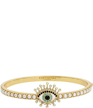 Kurt Geiger London Signature Evil Eye Crystal Bangle Pearl Bracelet - Pearl | Dillard's