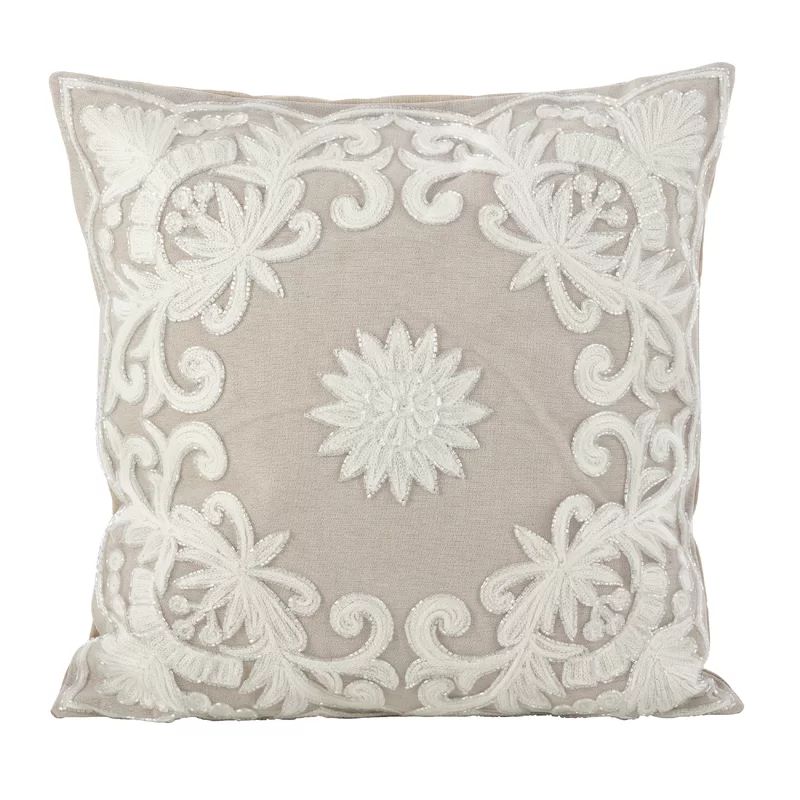 Impriano Floral Embroidery Motif Beaded Cotton Throw Pillow | Wayfair North America