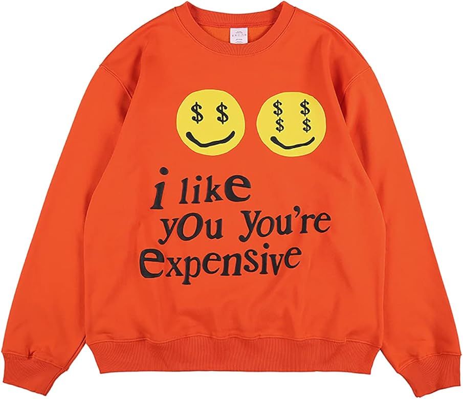 Amazon.com: CPFM I Like You You're Espensive Sweatshirt Letter Print Hip Hop Crew Neck Hoodie For... | Amazon (US)