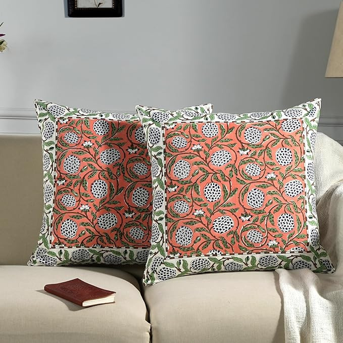 Ridhi Modern Farmhouse Pillow Covers Decorative Cotton Throw Pillow Covers Set of 2 Dark Salmon P... | Amazon (US)