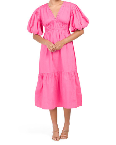 Cotton Poplin Ballon Sleeve Maxi Dress | TJ Maxx