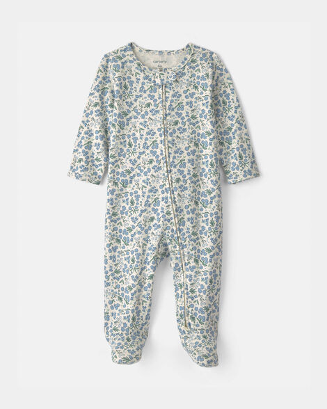 Baby Girl Floral 100% Cotton 2-Way Zip Sleep & Play Pajamas - Blue/Ivory | Carter's | Carter's Inc