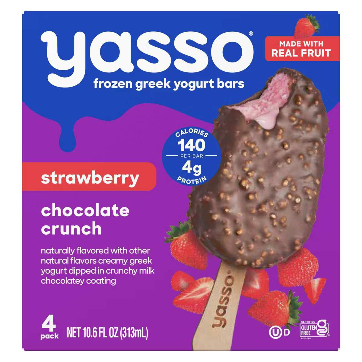 Yasso Frozen Greek Yogurt Indulgent Strawberry Chocolate Crunch - 10.6 fl oz/4ct | Target