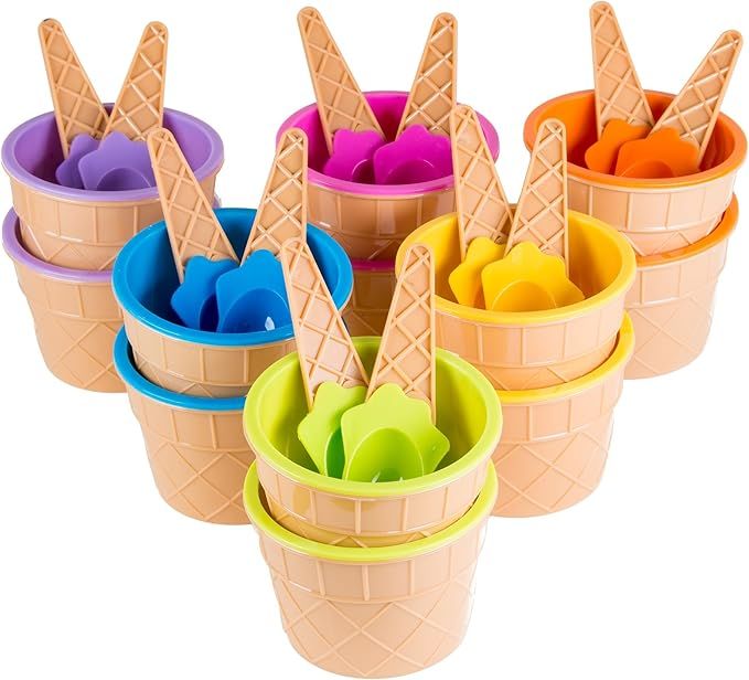 Ice Cream Cups with Spoons / Large Plastic Dish with Spoon / Dessert Sundae Frozen Yogurt Bowls I... | Amazon (US)