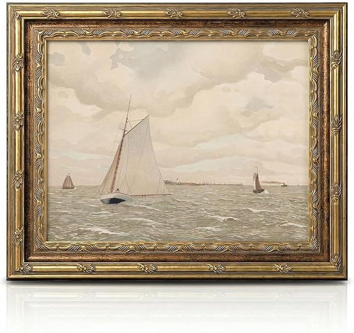 InSimSea Gold Framed Vintage Sailboat Wall Art – Antique Style Watercolor Seascape Canvas Print... | Amazon (US)