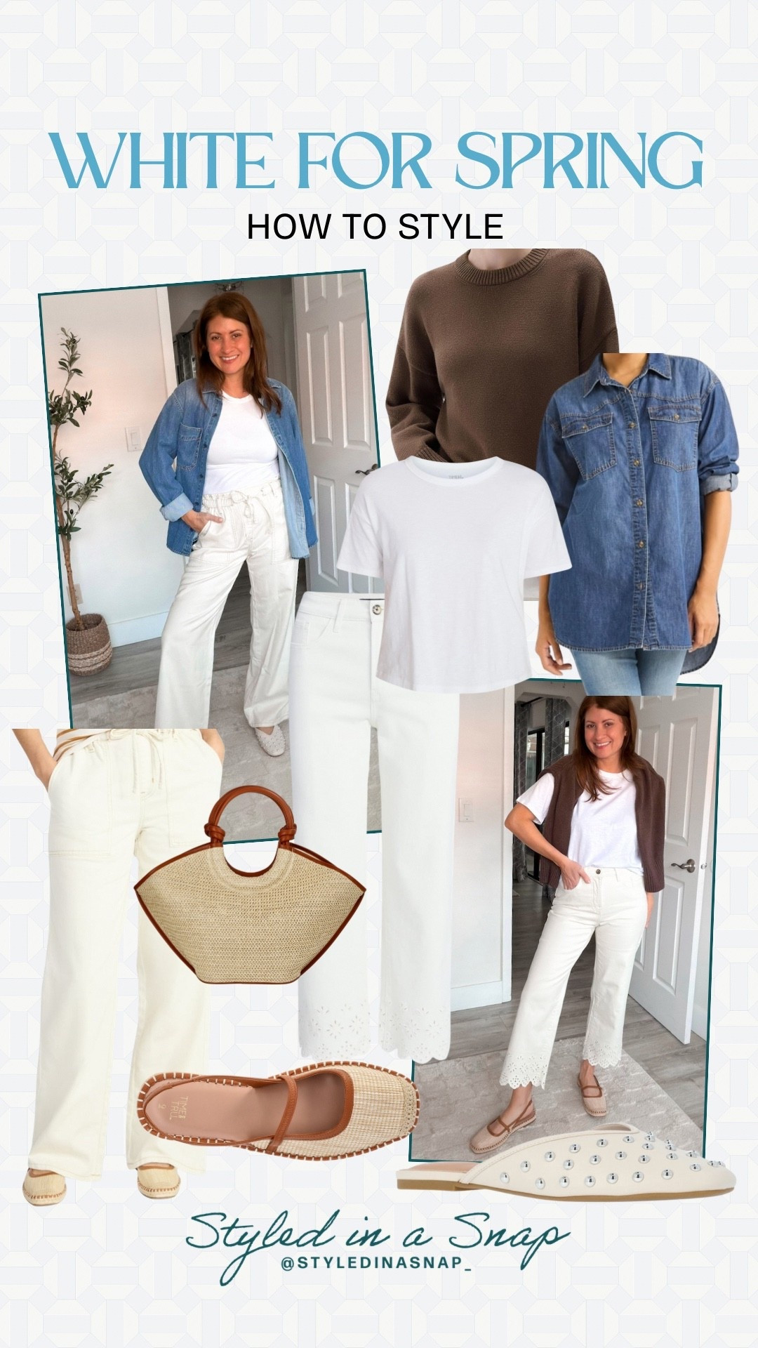 Wearing white doesn’t have to be stressful, and these looks are perfect for springtime. These jeans have the cutest cutout detail and I love the drawstring waist on these linen pants. I love these basic crop tees and wear them all the time. Straw handbag, denim button down, white jeans 
How to wear white, springtime outfit inspo 

#LTKOver40 #LTKSeasonal #LTKPetite