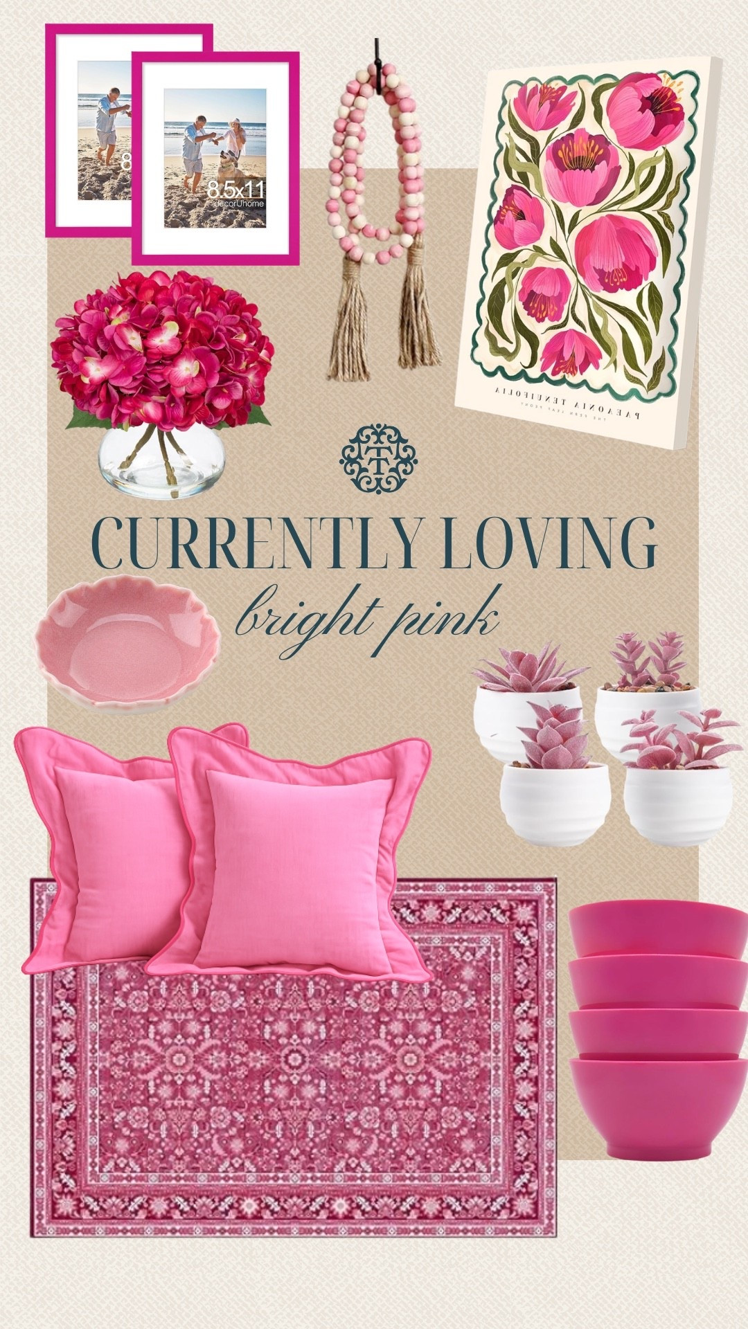 This collage is all about bold pink tones mixed with playful accents and statement pieces. From the patterned rug to the florals and accessories, everything leans a little more vibrant. It’s a fun way to bring energy into a space while still keeping it styled and intentional. 

 #LTKOver40 #LTKSeasonal #LTKHome