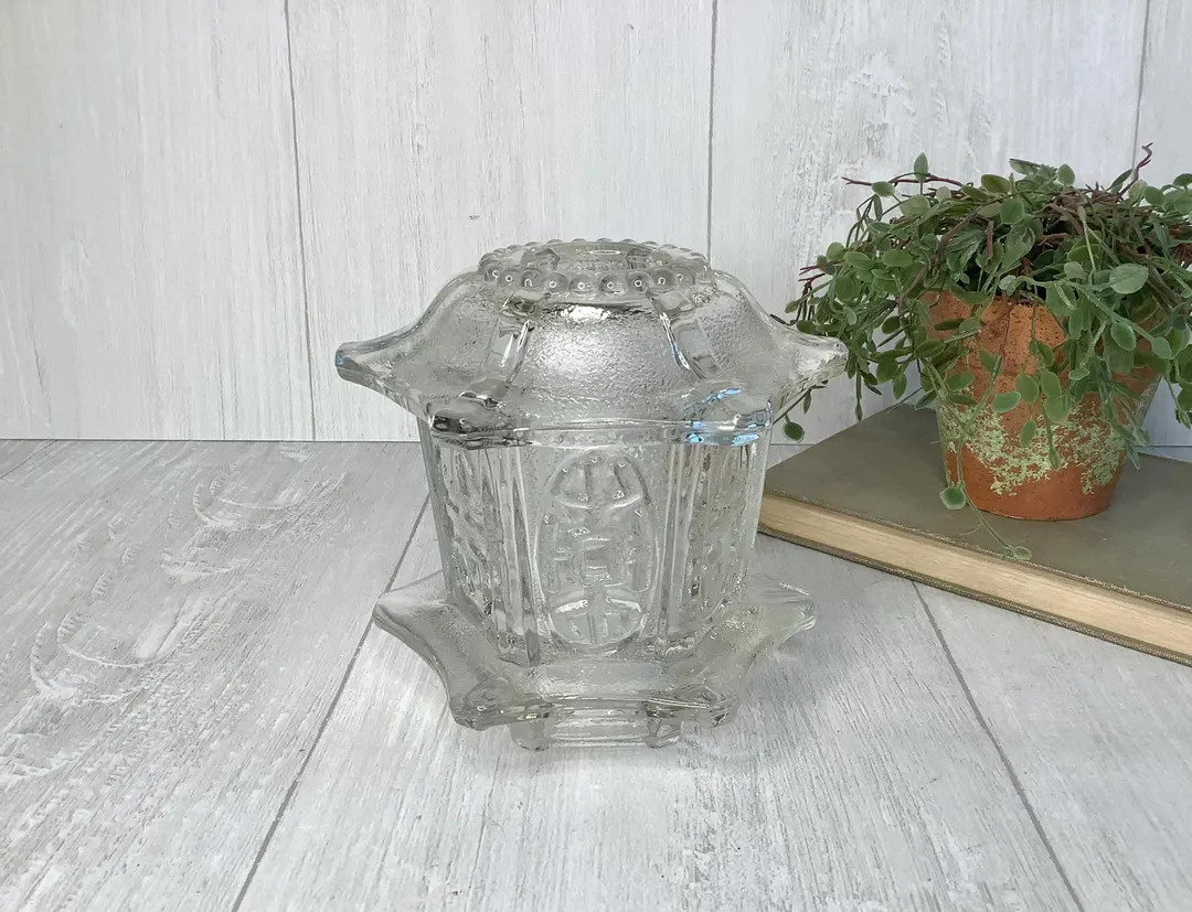 Vintage Clear Glass Pagoda Glass Fairy Lamp/ Textured Clear Glass Fairy Lamp/ 2 Piece Japanese Pa... | Etsy (US)