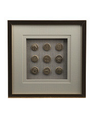 14x14 9pcs Gold Resin Coin With Linen Gold Framed Wall Art | TJ Maxx