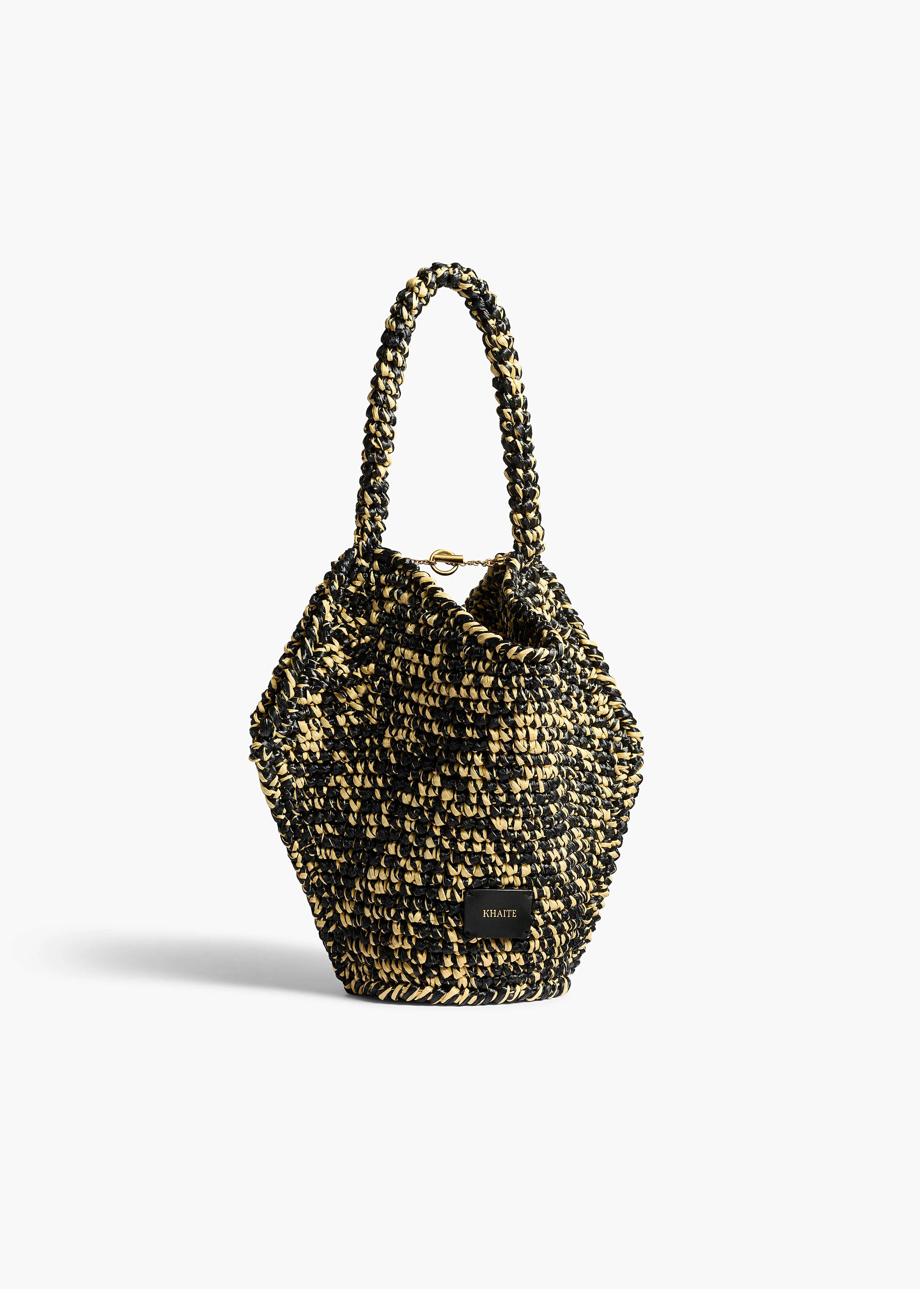 KHAITE - Mini Lotus Tote In Black And White Raffia | Khaite