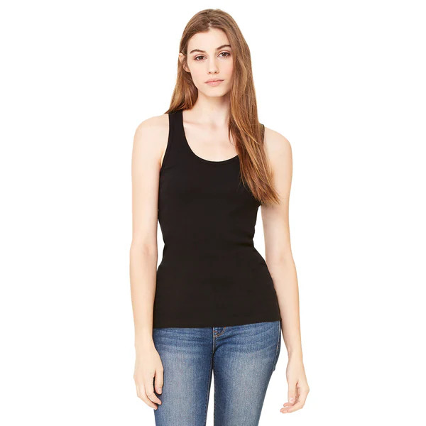 2x1 Women's Rib Racerback Longer Length Black Tank | Bed Bath & Beyond