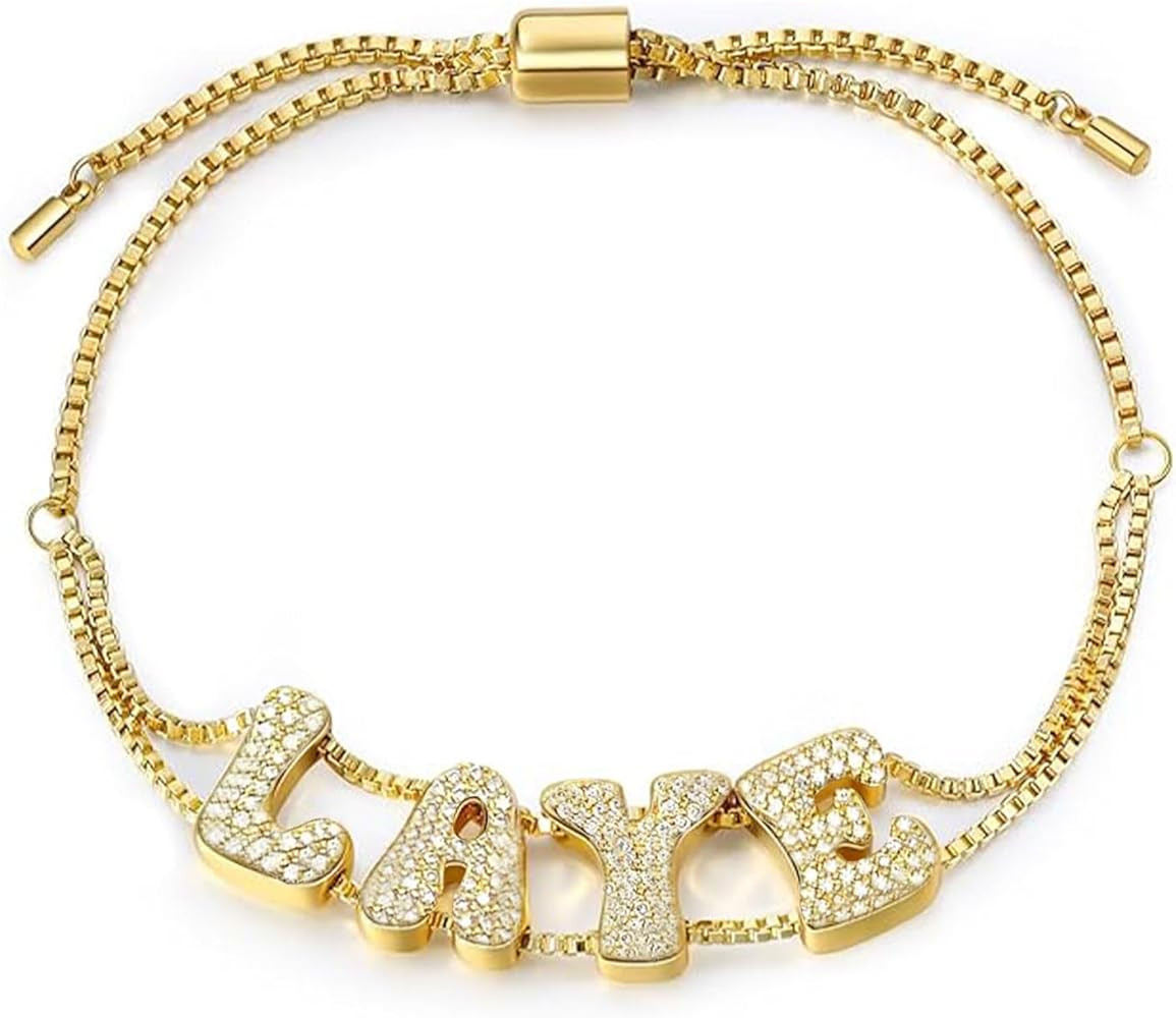 Personalized Bubble Name Bracelet for Women, Custom Name Bracelet with Bubble Letter Charm, 18K G... | Amazon (US)