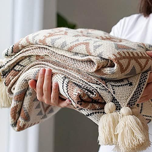 Boho Throw Blanket, Knitted Tassel Brown Throw Blankets, Soft Lightweight Vintage Tan Throw Blank... | Amazon (US)