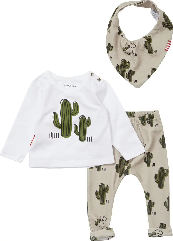 SOOKIBABY Cactus Print T-Shirt, Leggings, & Bib Set | Nordstromrack | Nordstrom Rack