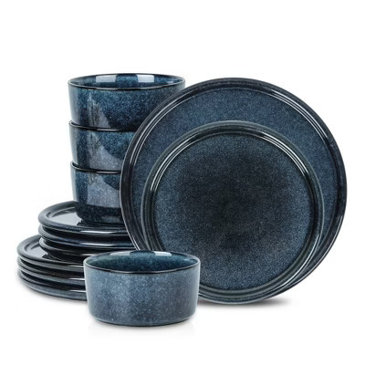 Stone Lain 12pc Eden Stoneware Dinnerware Set Dark Blue | Target