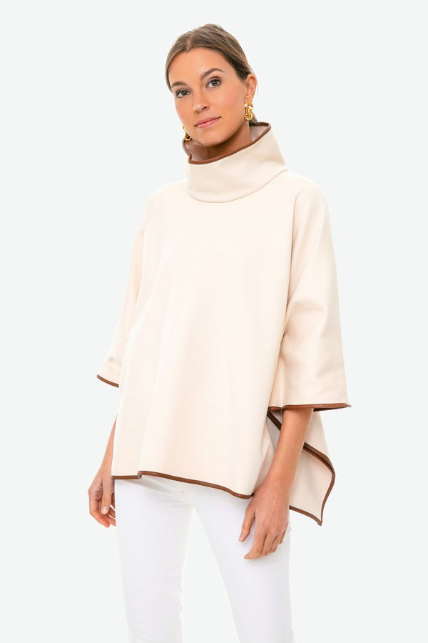 Ivory Pearl Leather Trim Funnel Neck Piper Poncho | Tuckernuck (US)