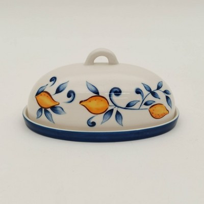 Muchoise 2pc 4 fl oz Ceramic Butter Dish White/Blue | Target