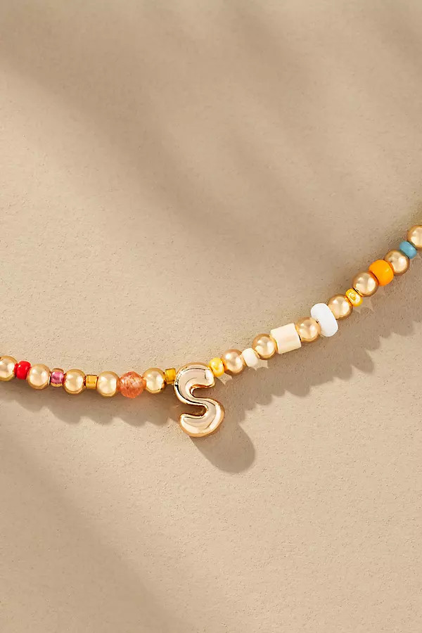 Beaded Bubble Letter Lowercase Monogram Necklace | Anthropologie (US)