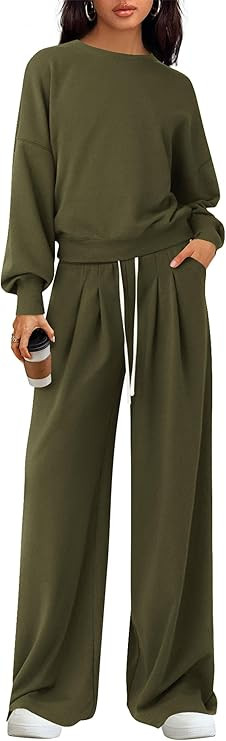 PRETTYGARDEN Womens 2 Piece Sets Long Sleeve Sweatshirt Wide Leg Pants Loose Matching Lounge Set ... | Amazon (US)