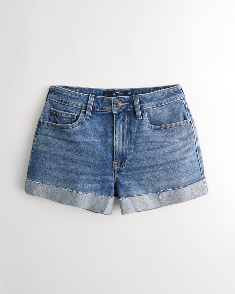 Women's High-Rise Dark Wash Denim Mom Short | Women's Bottoms | HollisterCo.com | Hollister (US)