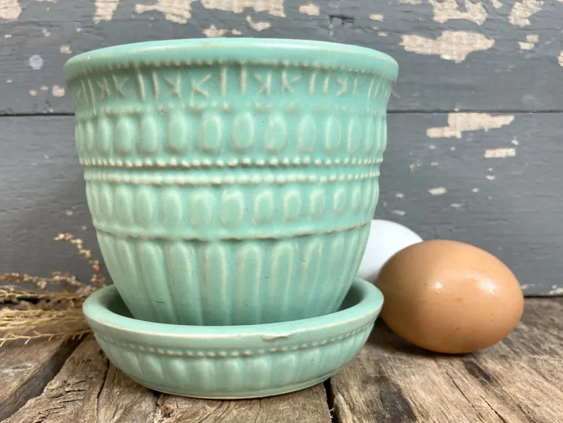 Vintage Rare 4 Mccoy Beaded Planter Small Mid Century Modern Jade Green Ceramic Matte Glazed Flow... | Etsy (US)