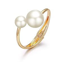 Caiyao 14K Plated Gold Big Pearl Clasp Cuff Bracelets Asymmetric Broadside Ball Handcuffs Wrist Bang | Amazon (US)
