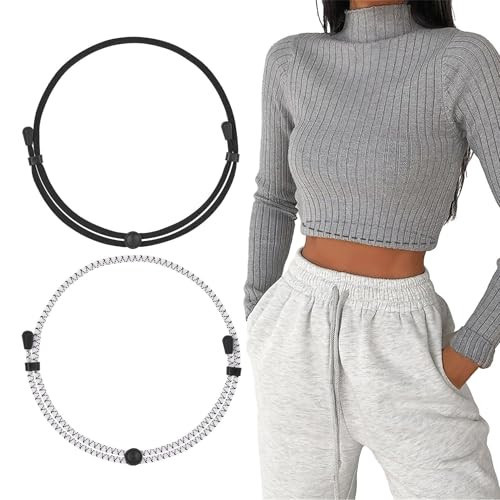 WHIPPY 2Pack Tuck Band Tool for Women Elastic Stretch Belts Tucking Shirts Sweater Cropping Belt Adjustable Crop Band for Top, Black+Stripe,S | Amazon (US)