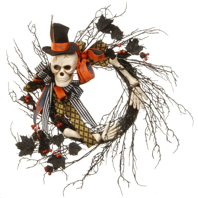 Skeleton with Necktie Ribbons Halloween Wreath, Black and White 24-Inch | Walmart (US)