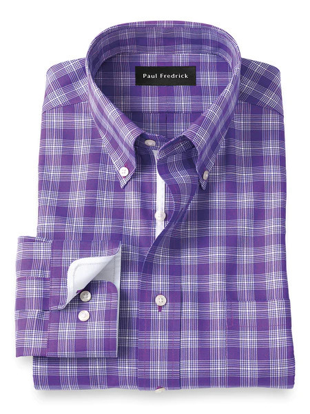 Non-iron Cotton Glen Plaid Dress Shirt With Contrast Trim | Paul Fredrick MenStyle