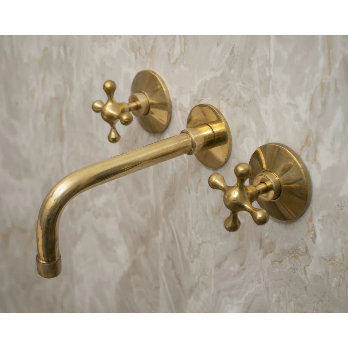 Artihand Inc Unlacquered Brass Wall Mounted Bathroom Faucet With Cross Handles – Handcrafted So... | Wayfair North America