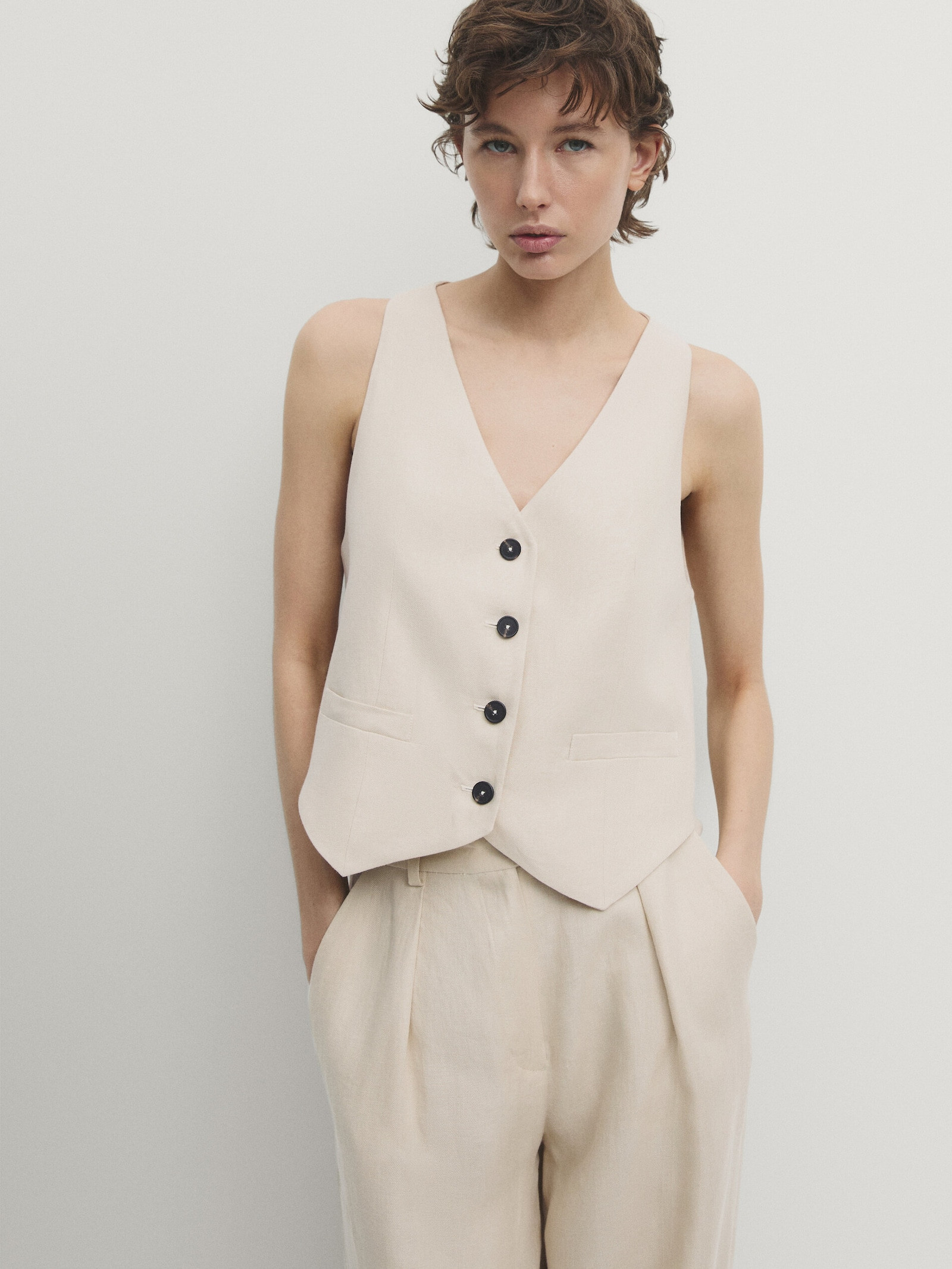 100% linen suit waistcoat | Massimo Dutti UK
