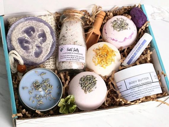 Relaxing Lavender Organic Spa Set, Lavender Essential Oils Infused Box, Self Care Box, At Home Sp... | Etsy (US)