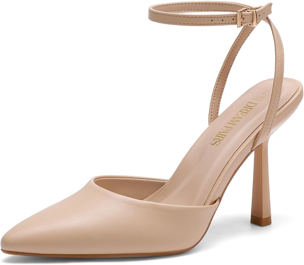 DREAM PAIRS High Heels for Women Closed Pointed Toe Dress Shoes for Women Ankle Strap Stiletto He... | Amazon (US)